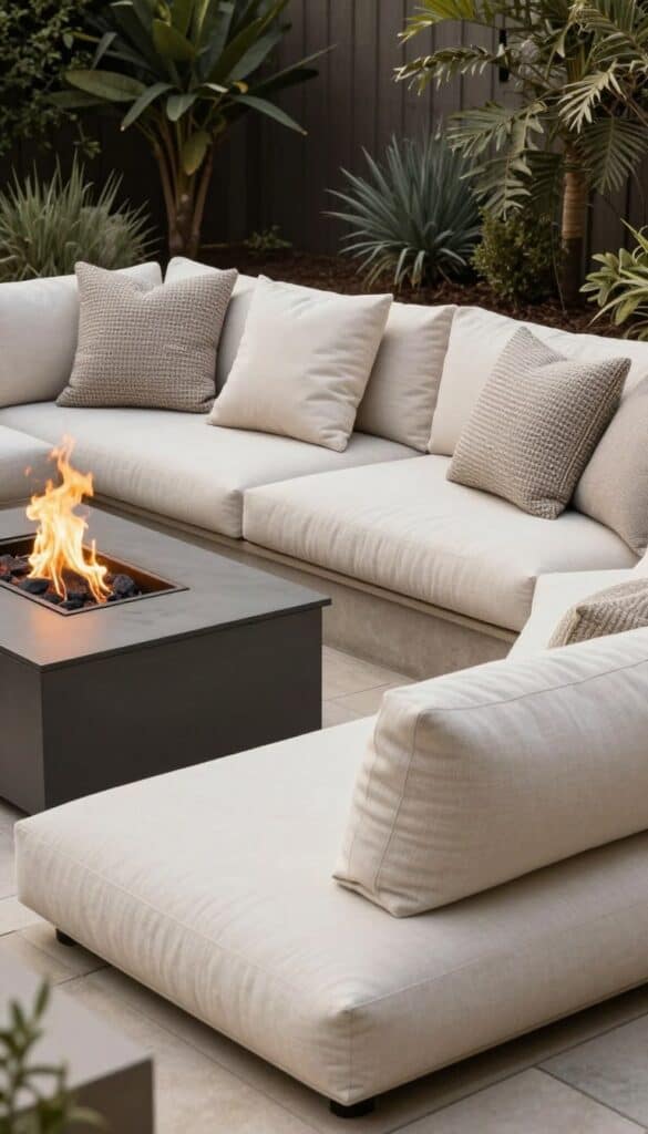 fire pit area with oversized cushions and soft seating creating relaxed retreat