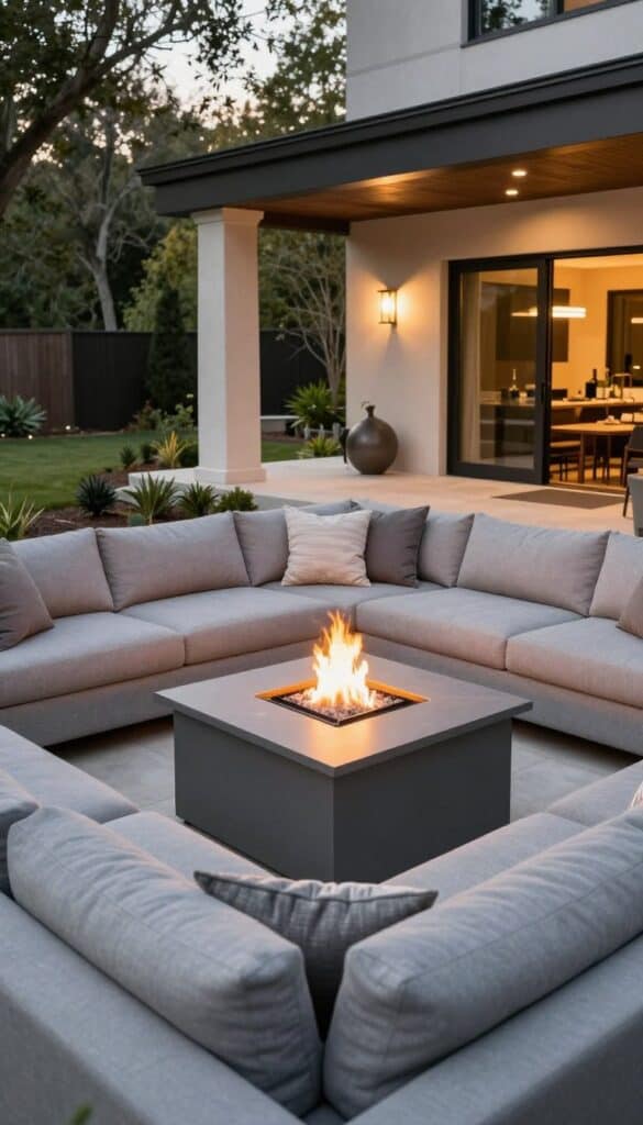 outdoor sectional surrounding central fire pit creating cozy backyard retreat seating area