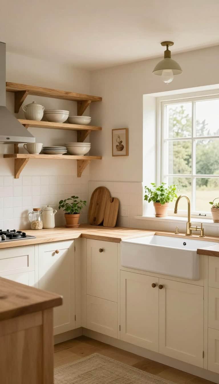 French country cottage kitchen with rustic charm and cozy atmosphere