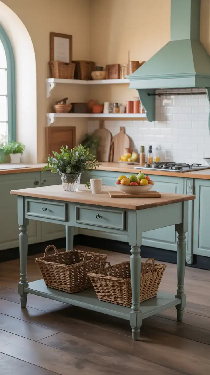 Freestanding kitchen island table in French cottage style