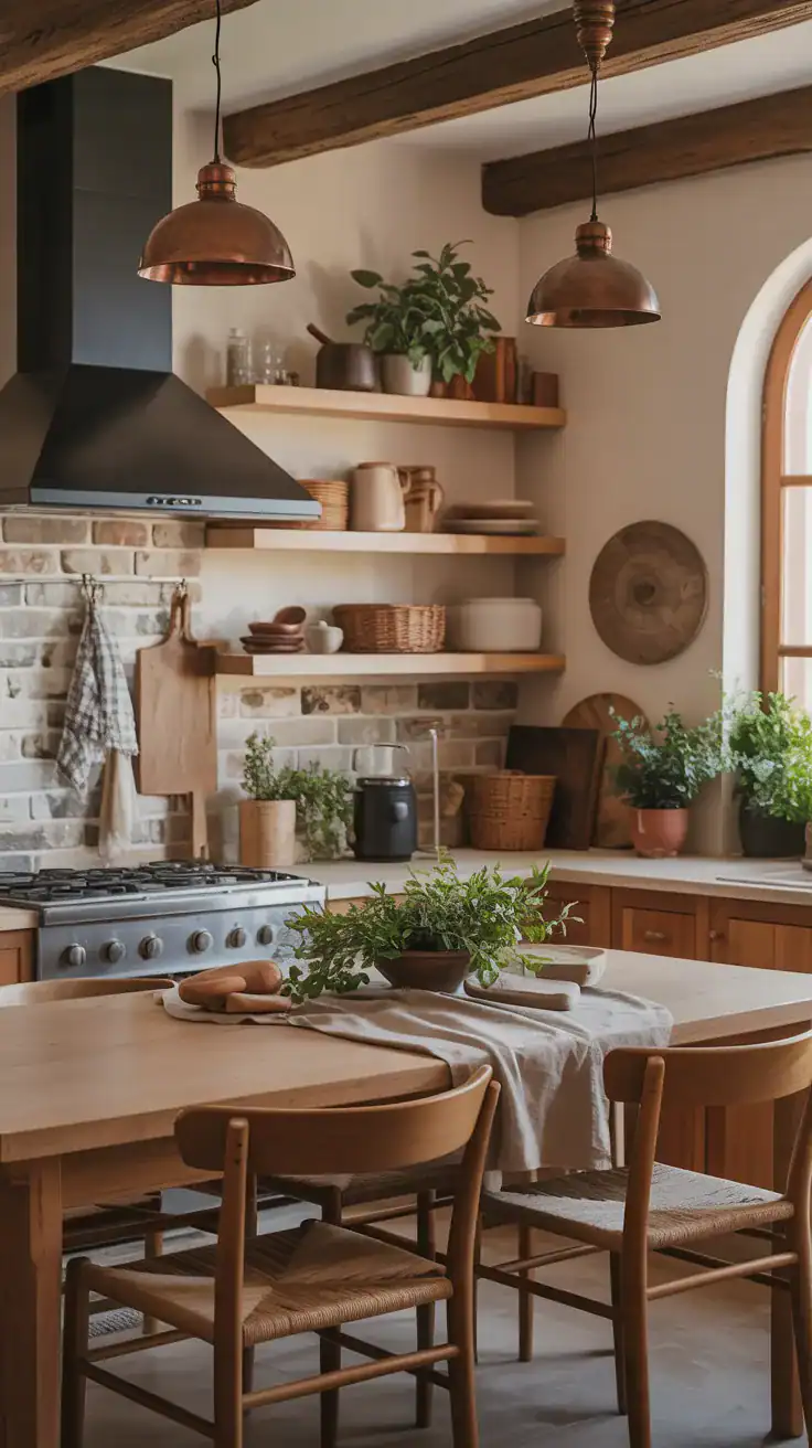 Layered textures with wood linen and stone in cozy kitchen
