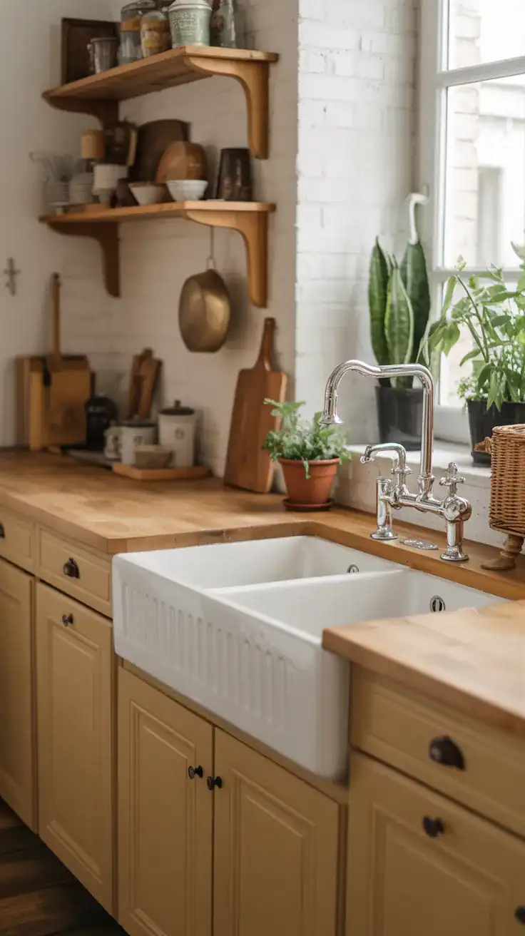 Classic farmhouse sink in a French country kitchen