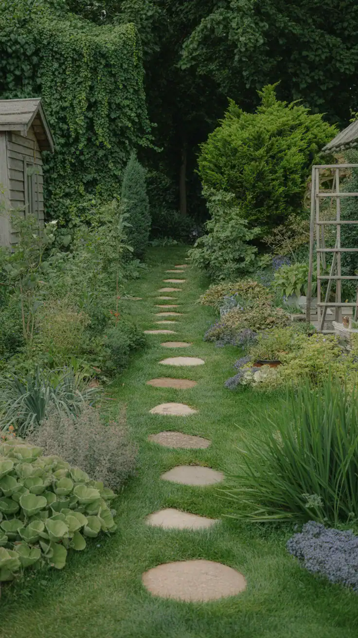 cottage garden asymmetry with uneven planting and natural flowing layout showing organic growth patterns