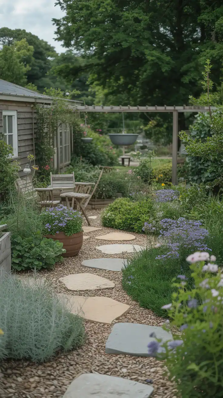 effortlessly styled cottage garden with natural layout showing balance garden design and asymmetrical balance