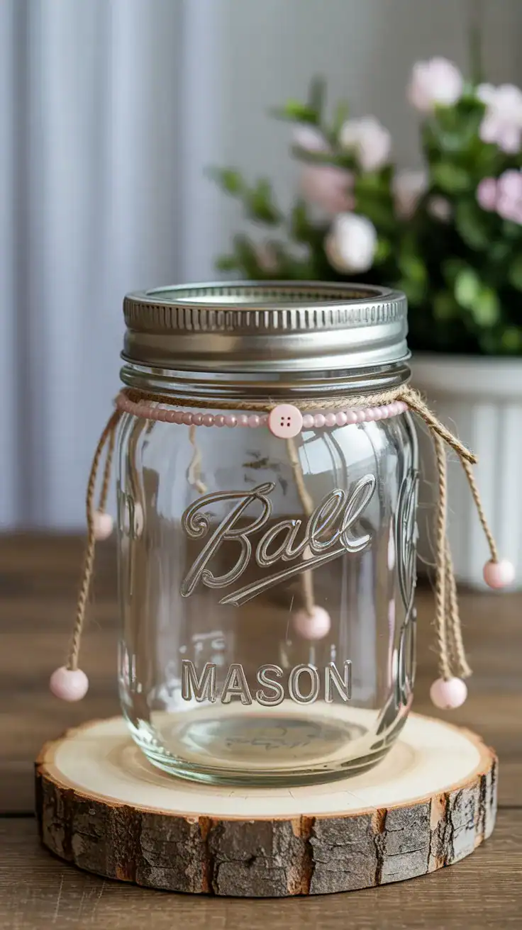 mason jar with subtle bead or button details for decoration
