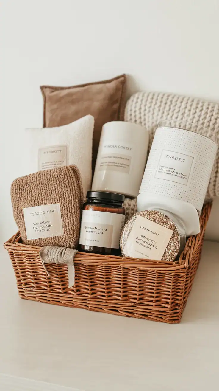 Emergency reset gift basket with multiple comfort items layered together