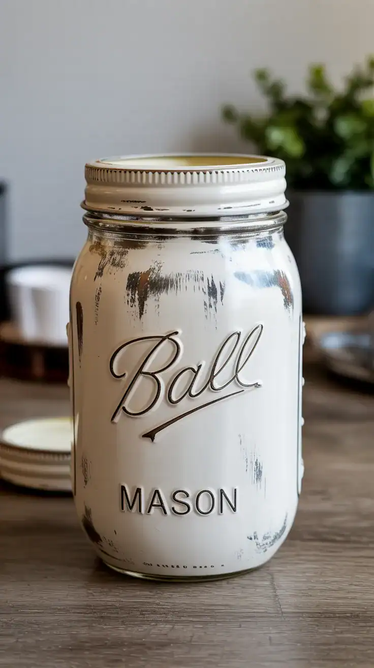 mason jar with gently sanded edges showing distressed vintage effect