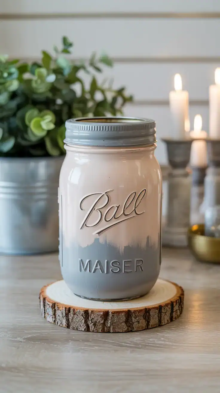 mason jar with a soft whitewashed vintage finish over base paint color