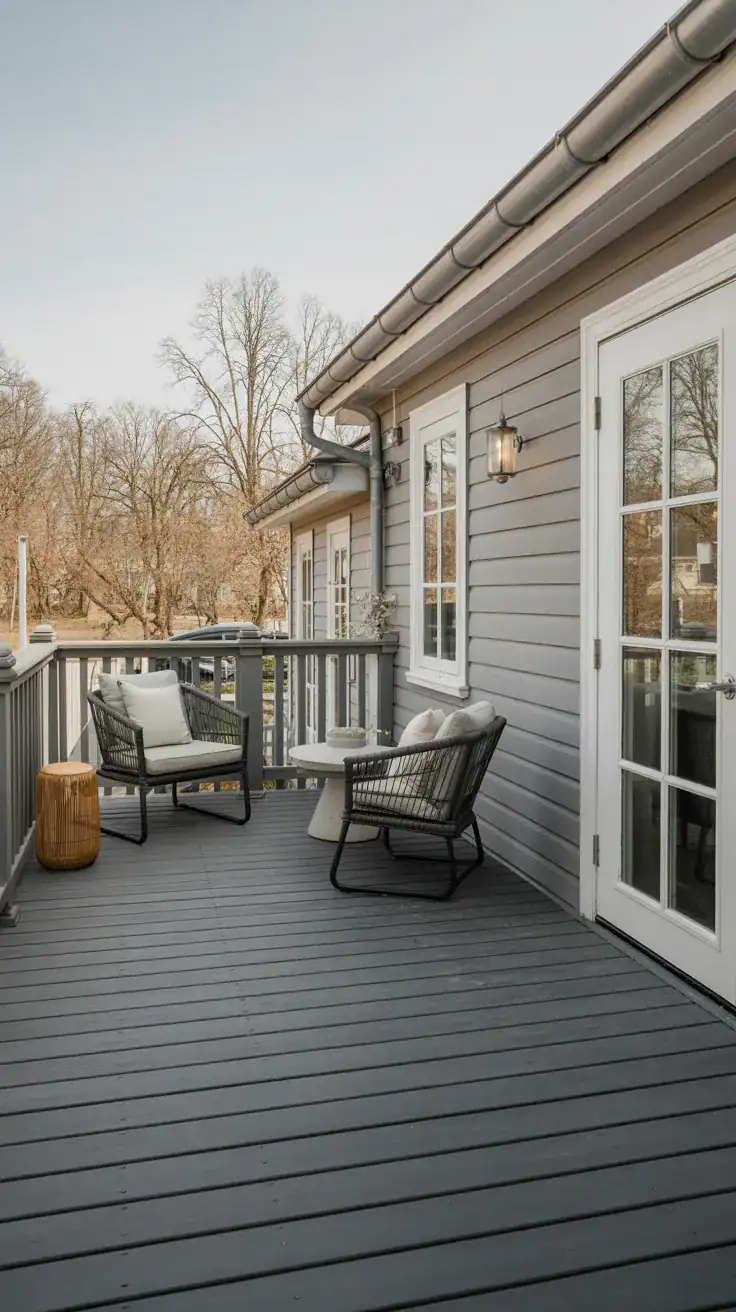 Greige and charcoal deck Soft greige and charcoal gray elevated deck design
