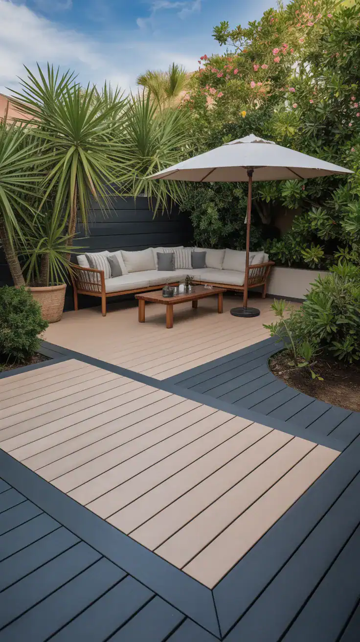 Sand and gray deck Soft sand and deep gray two tone backyard deck