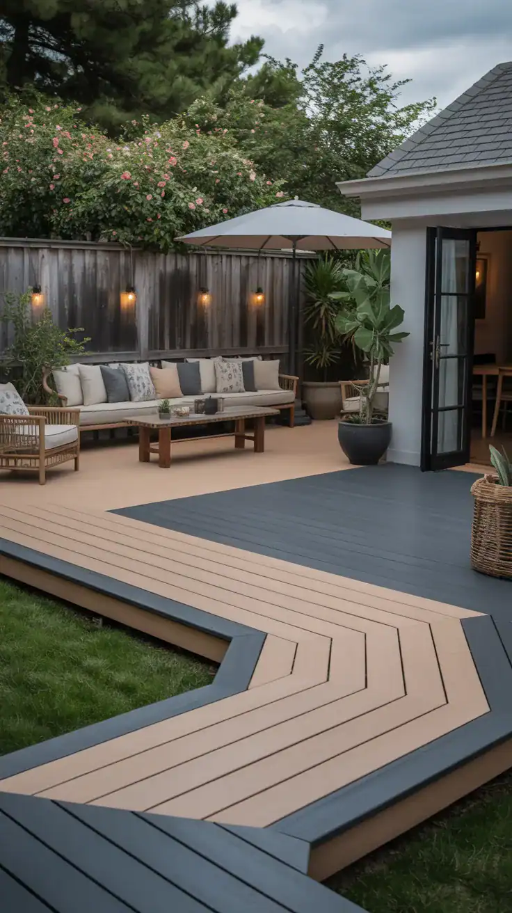 Smoky gray and cedar deck Smoky gray and cedar two tone deck with warm modern outdoor styling