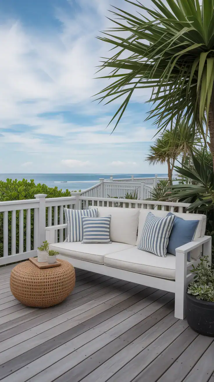 Weathered gray and white deck Weathered gray and crisp white coastal inspired deck