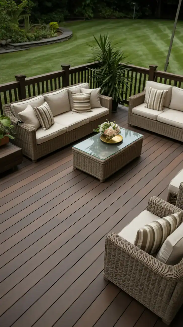 Espresso and beige deck Espresso brown and cream beige luxury backyard deck