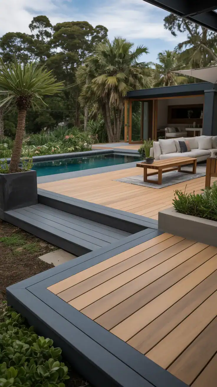 Slate gray and oak deck Slate gray and natural oak contemporary deck design