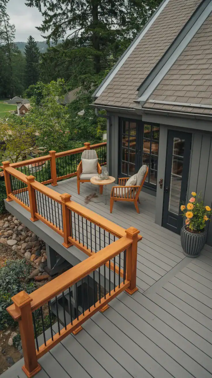 Smoky gray and cedar deck Smoky gray and cedar trim luxury deck trend