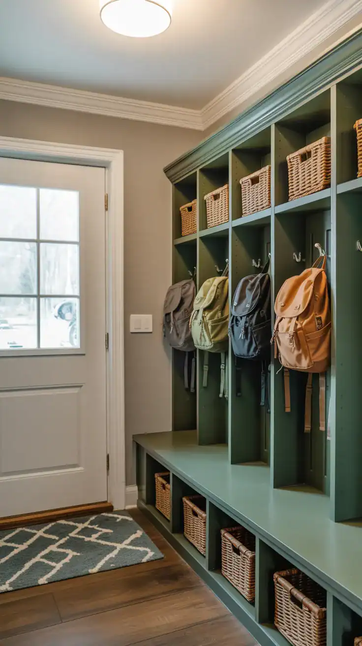 Mudroom cubby backpack storage Entryway mudroom with built in cubbies for backpack storage