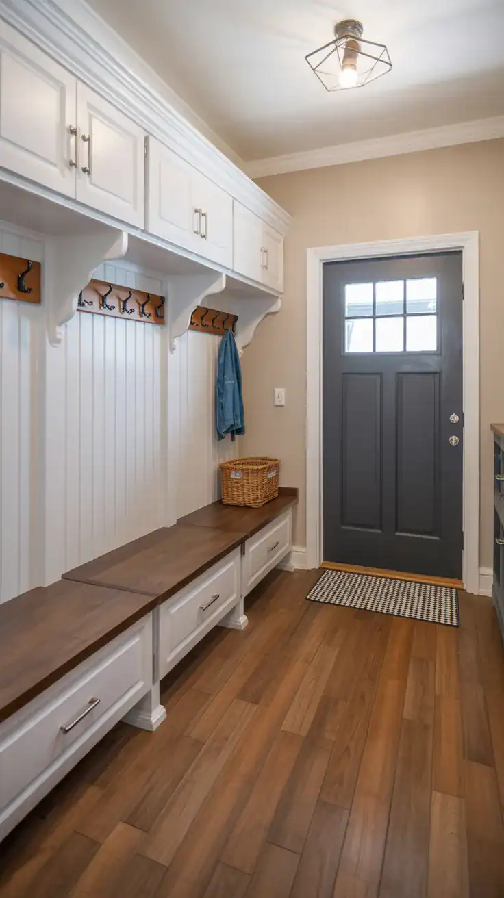 Mudroom flooring ideas Durable easy clean flooring in modern mudroom