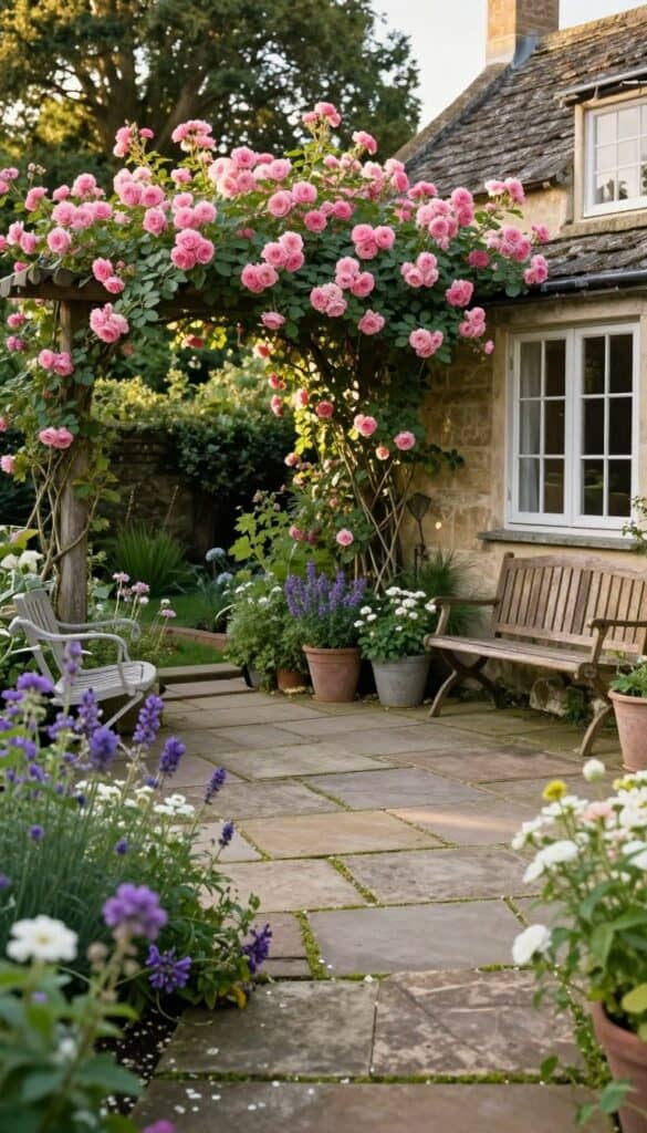 finished patio corners cottage gardens showing complete integration with plantings