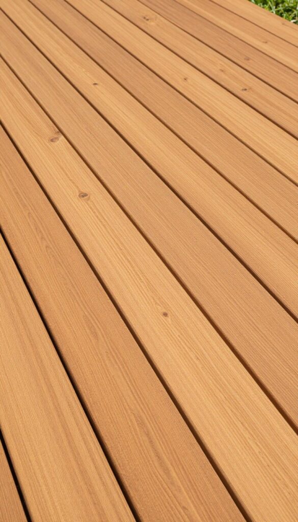 natural clear finish on cedar deck highlighting authentic reddish golden tones and organic wood grain patterns