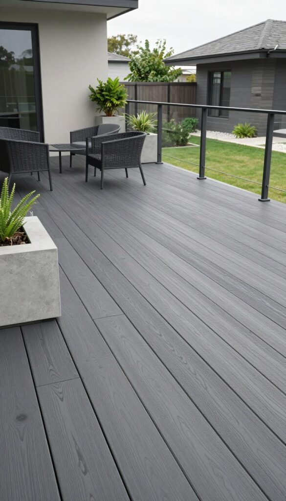 smoky charcoal gray deck with modern metal accents and minimalist design