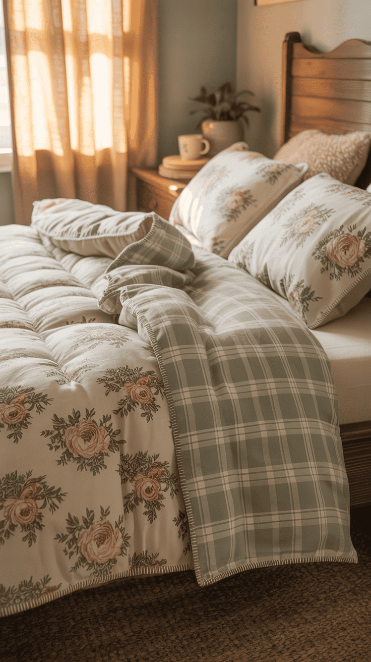 Handmade reversible duvet cover sewn from soft cotton fabrics in a cozy bedroom