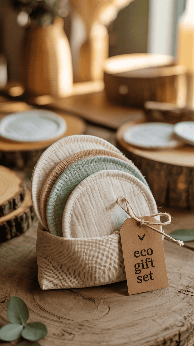 Reusable handmade makeup remover pads packaged as an eco friendly gift set