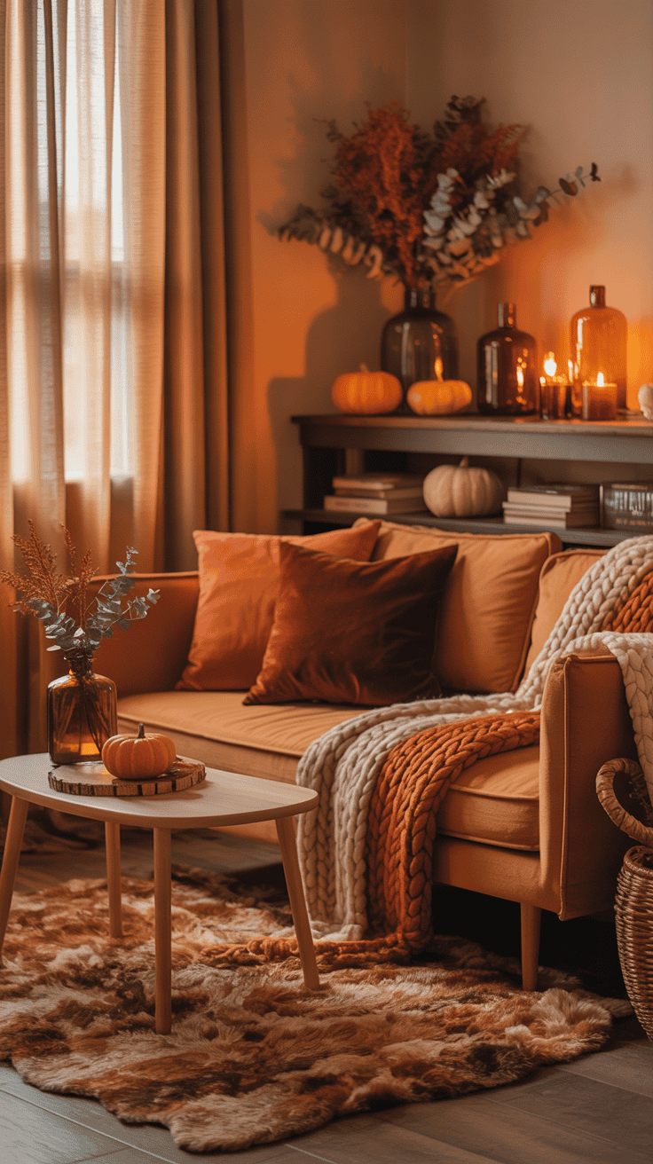 welcoming fall living room ideas for a small space with compact furniture