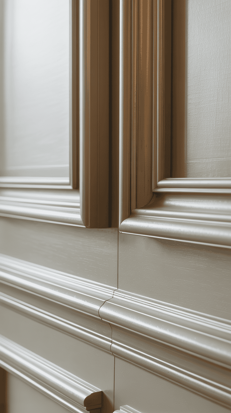 close view of polished picture-frame molding and painted wainscoting close view of polished picture-frame molding and painted wainscoting
