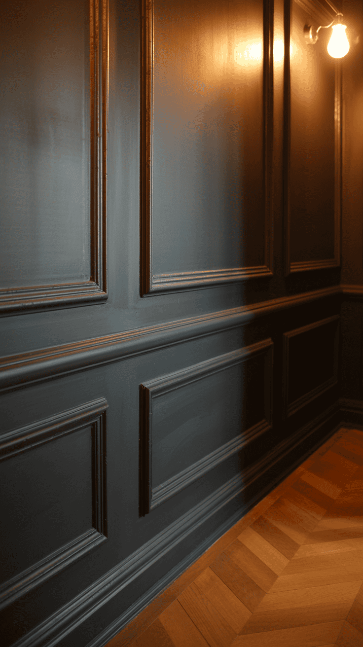 dark painted wainscoting in a refined hallway dark painted wainscoting in a refined hallway