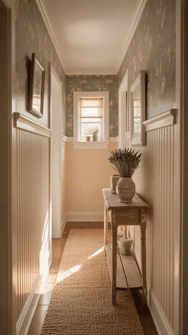 beadboard paired with wallpaper and cottage hallway decor beadboard paired with wallpaper and cottage hallway decor