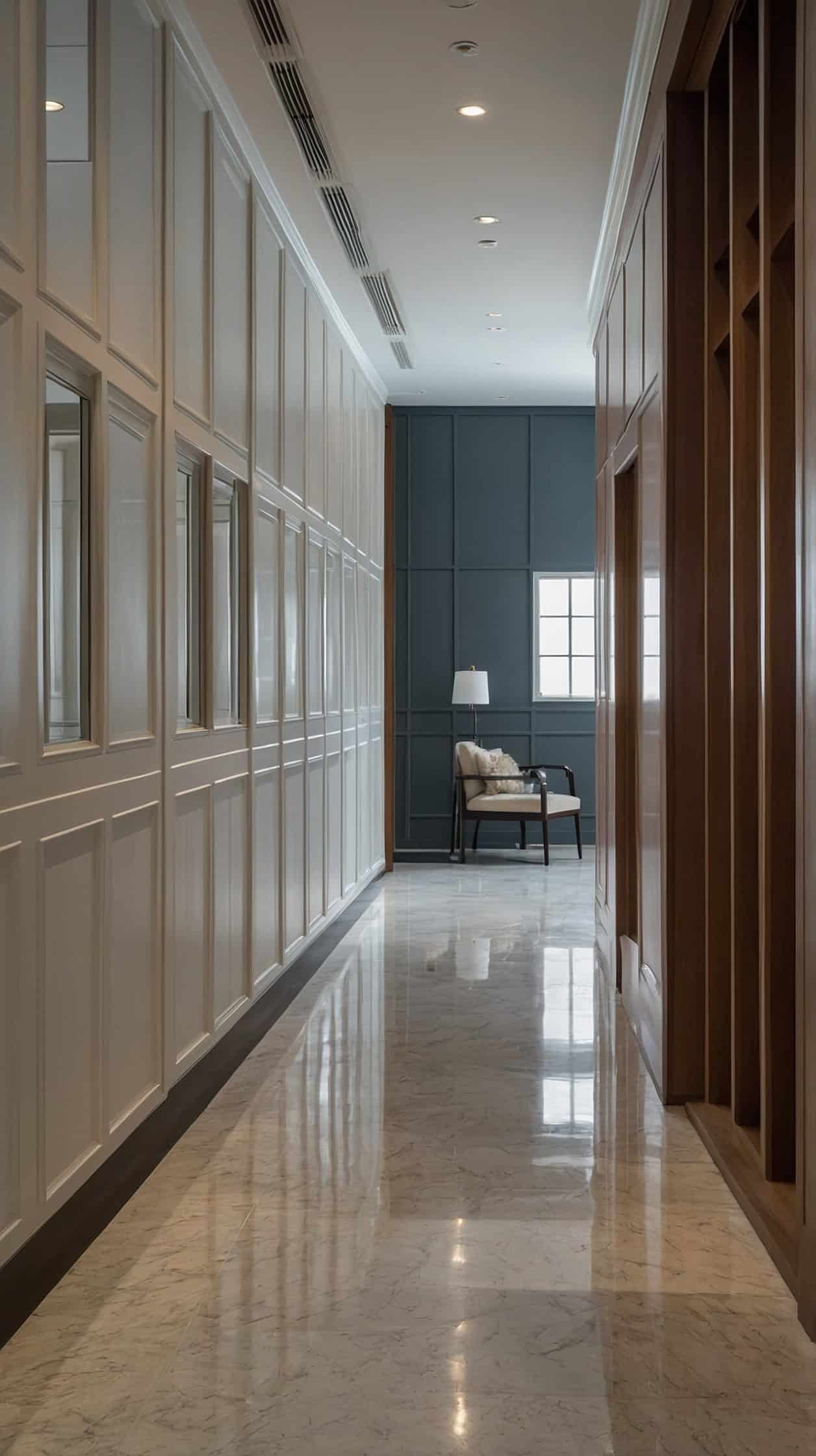 modern hallway with clean painted rectangular panels modern hallway with clean painted rectangular panels