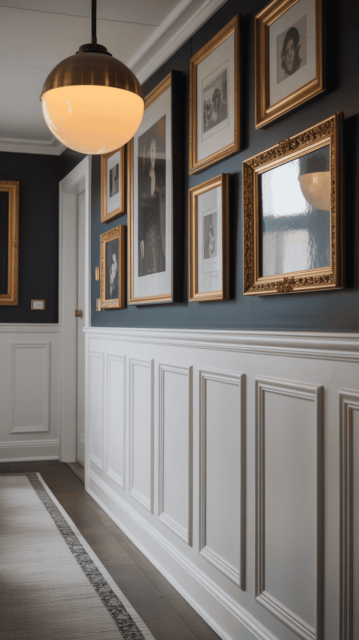 hallway wainscoting finished with statement lighting and art hallway wainscoting finished with statement lighting and art