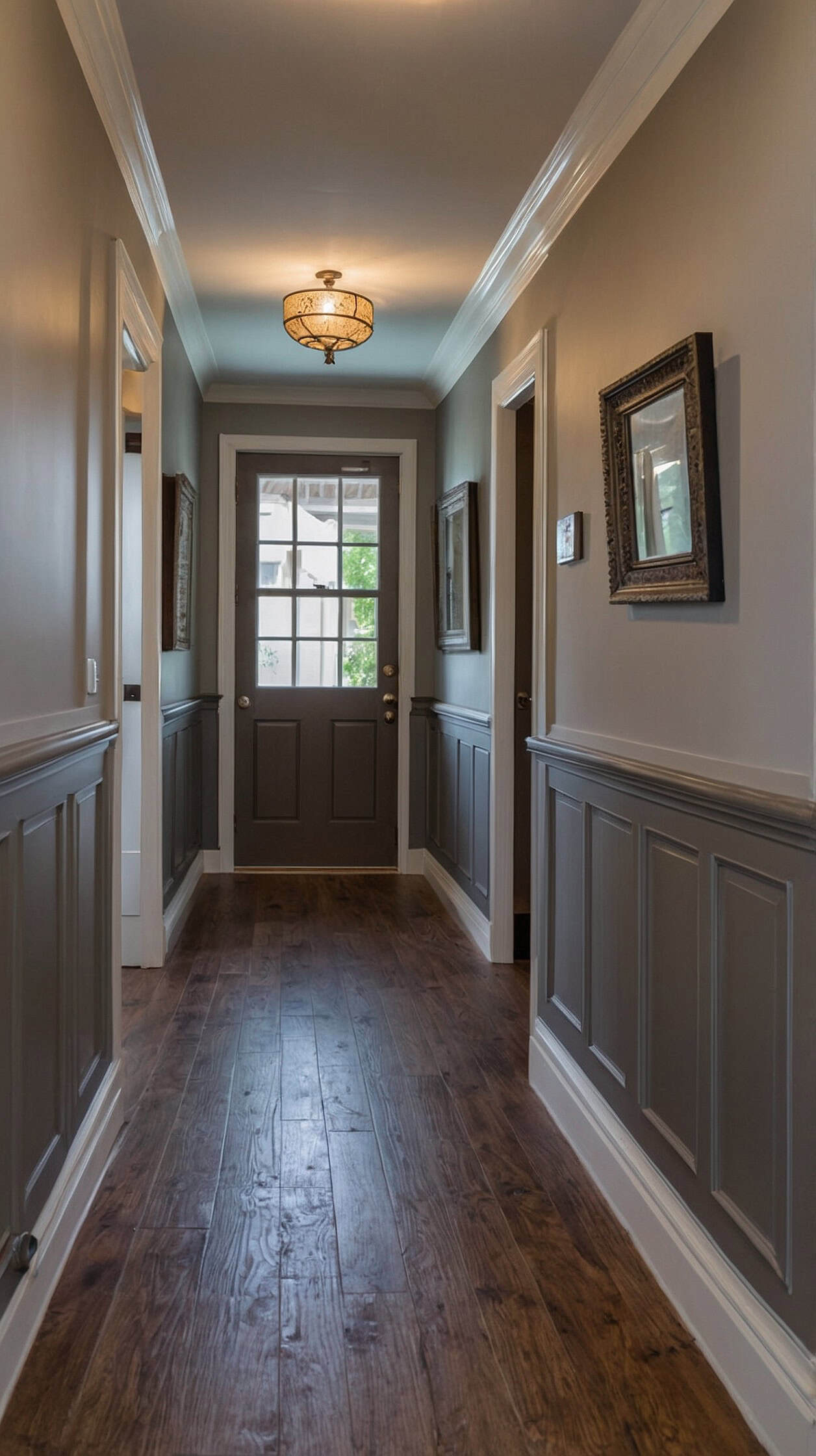 small narrow hallway with shallow painted wainscoting small narrow hallway with shallow painted wainscoting