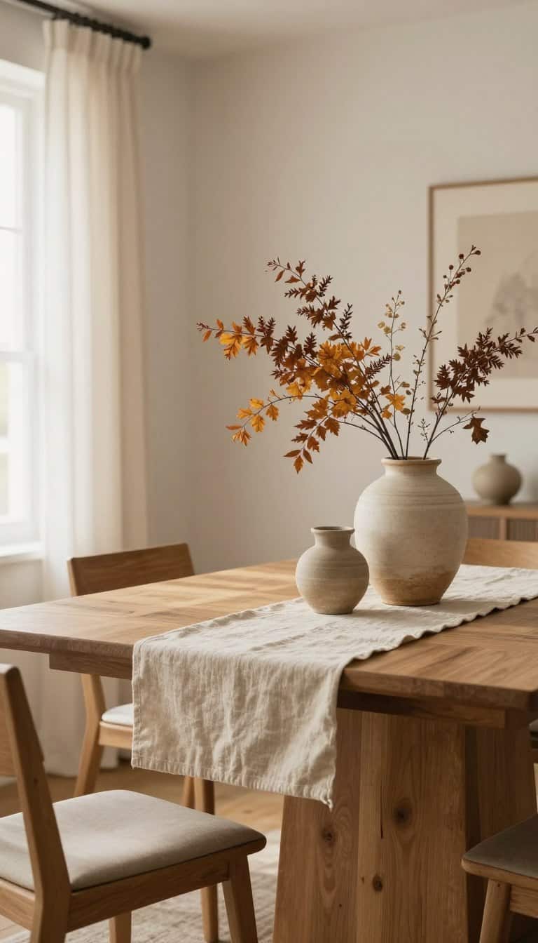 Warm neutral autumn dining room table decor ideas