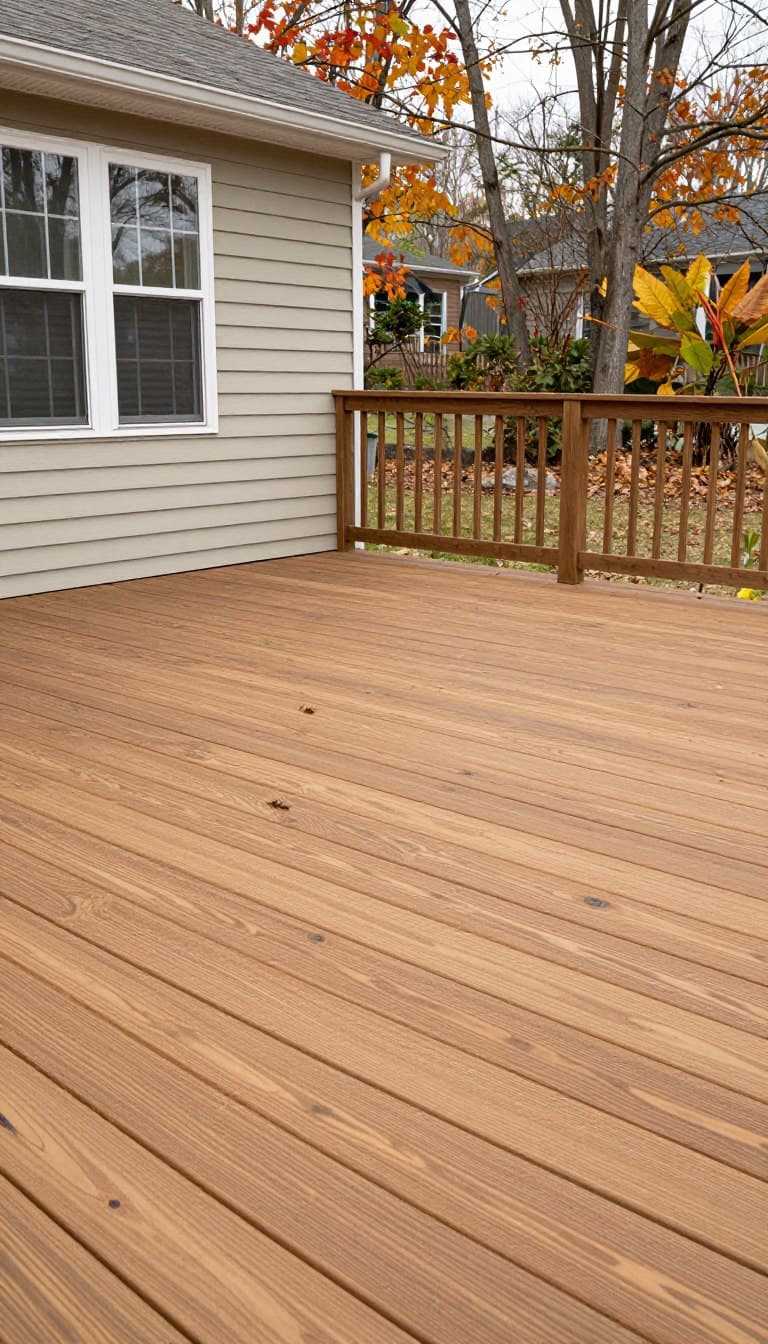 deck stain colours that hide autumn leaves and dirt on an autumn deck