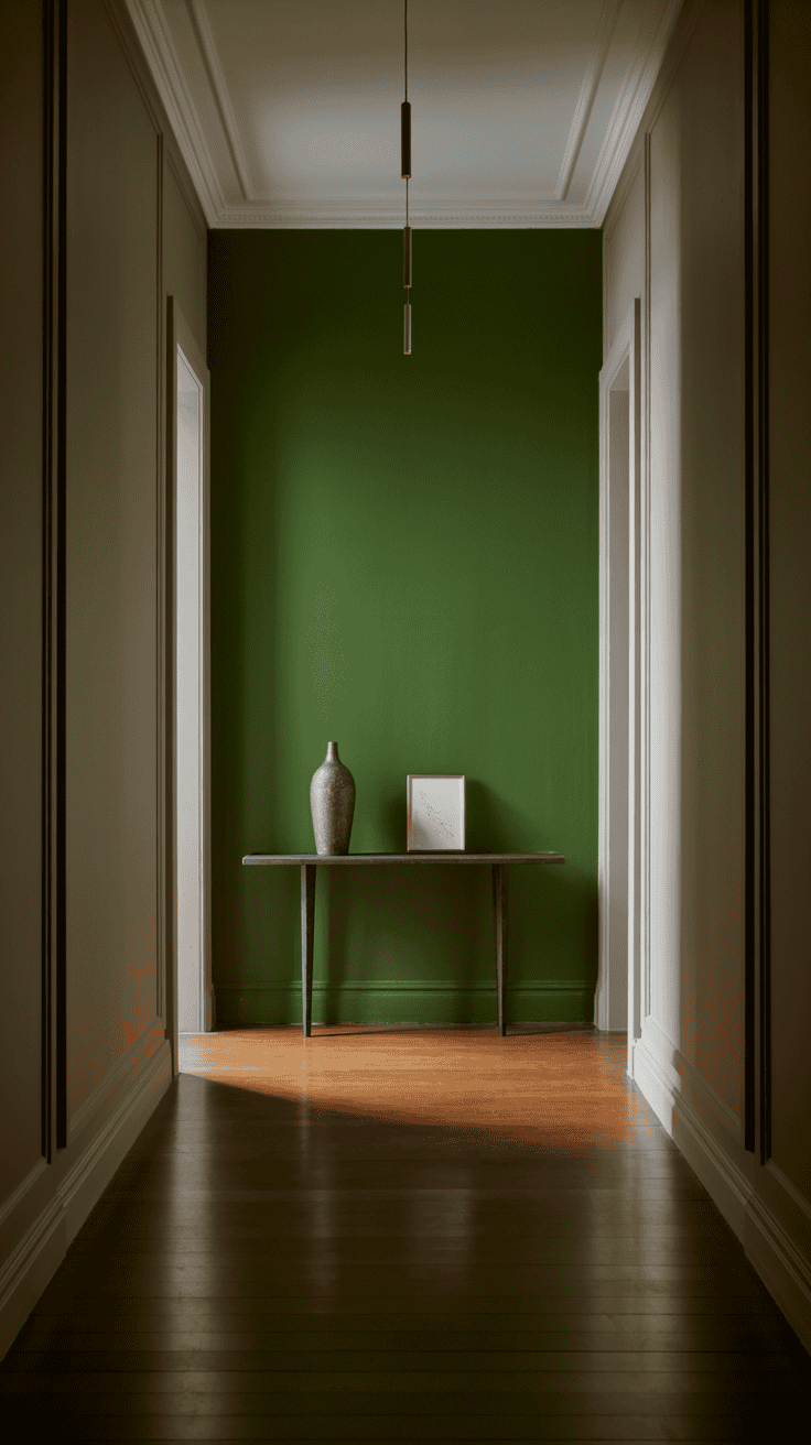 bold end wall in a long narrow hallway