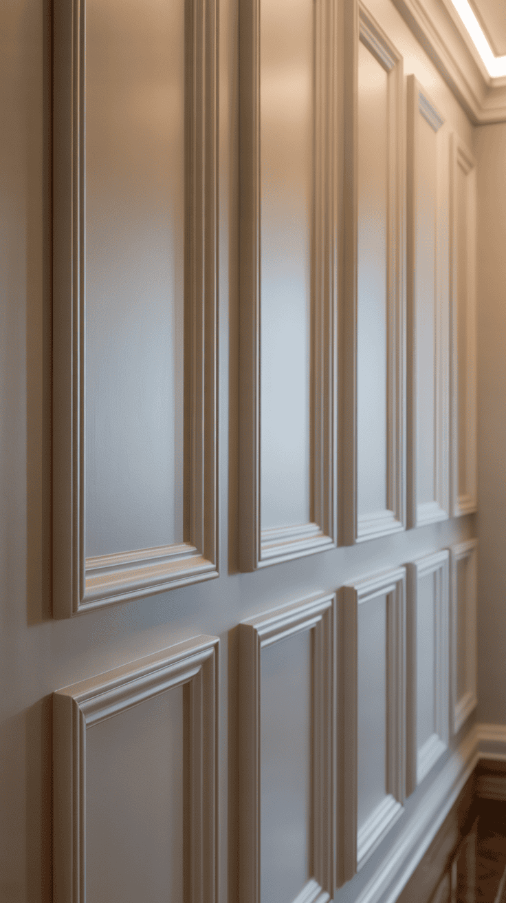 slim picture-frame molding on a narrow hallway wall