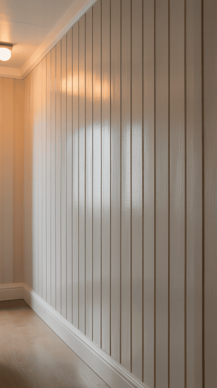vertical board and batten wall in a narrow hallway
