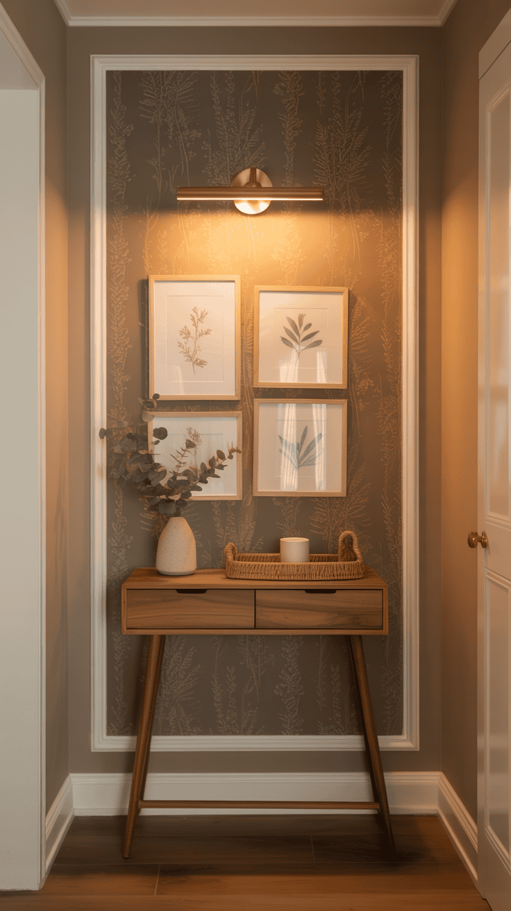 finished narrow hallway accent wall creating a welcoming home entrance