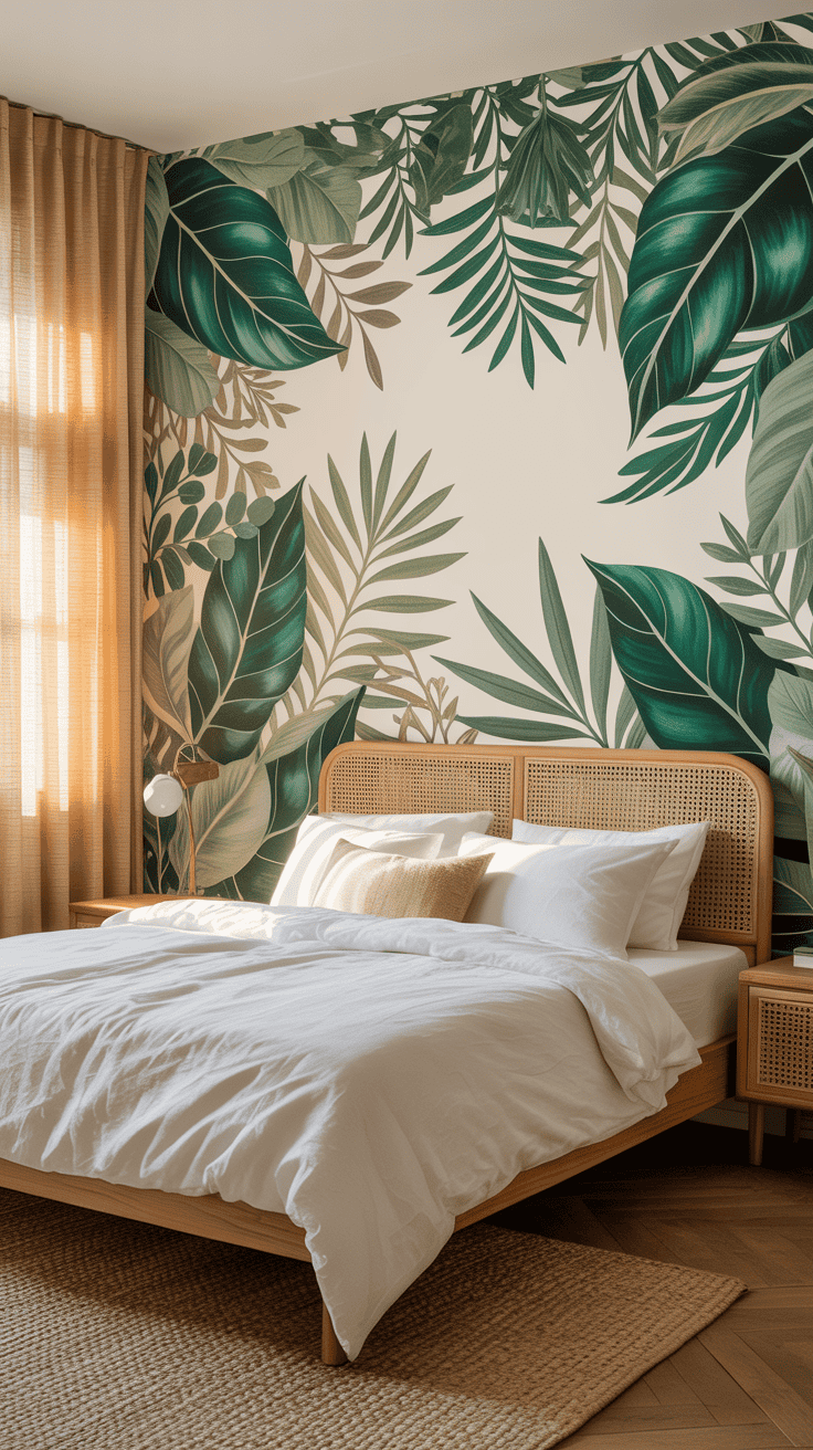 removable wallpaper accent wall ideas with botanical bedroom wallpaper