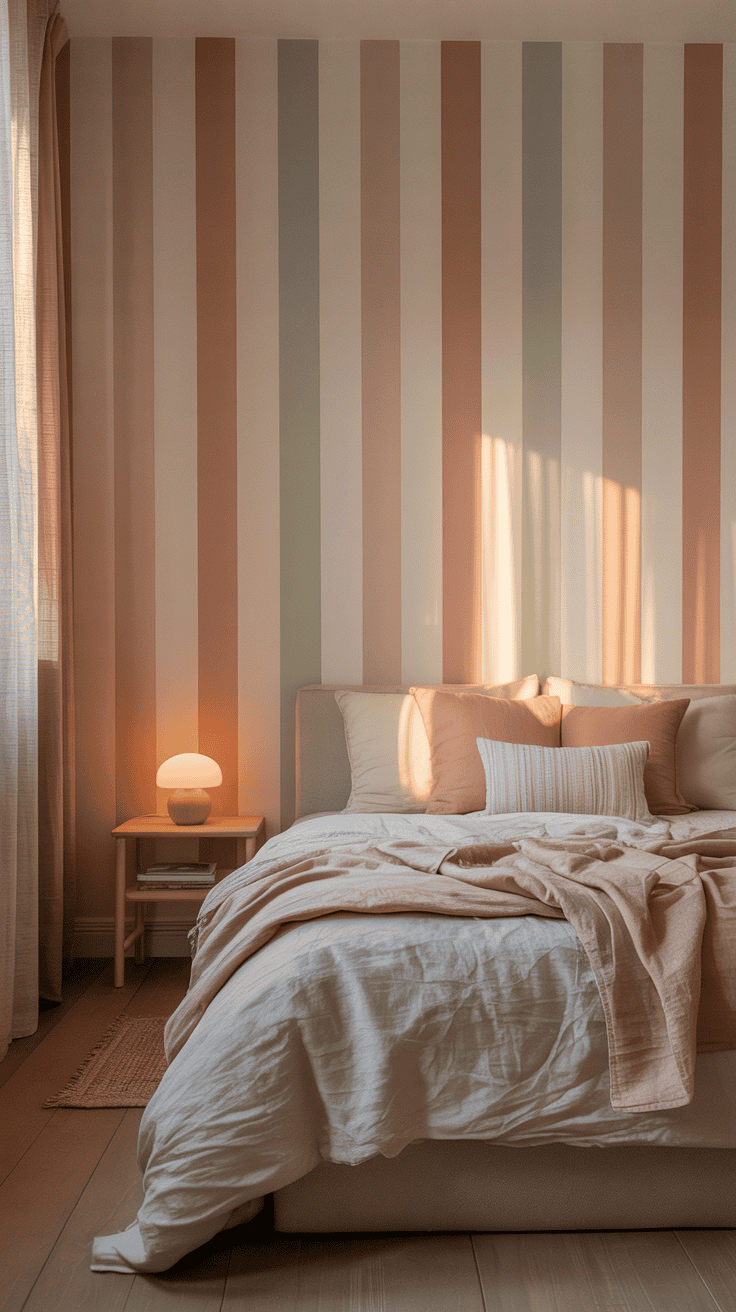 soft striped stick wallpaper in a small bedroom soft striped stick wallpaper in a small bedroom
