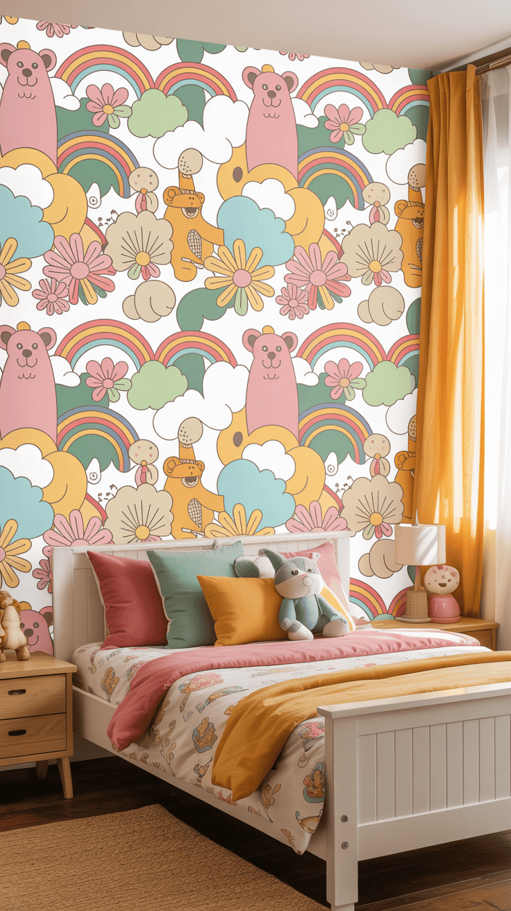 playful removable wallpaper accent wall in a kids bedroom playful removable wallpaper accent wall in a kids bedroom