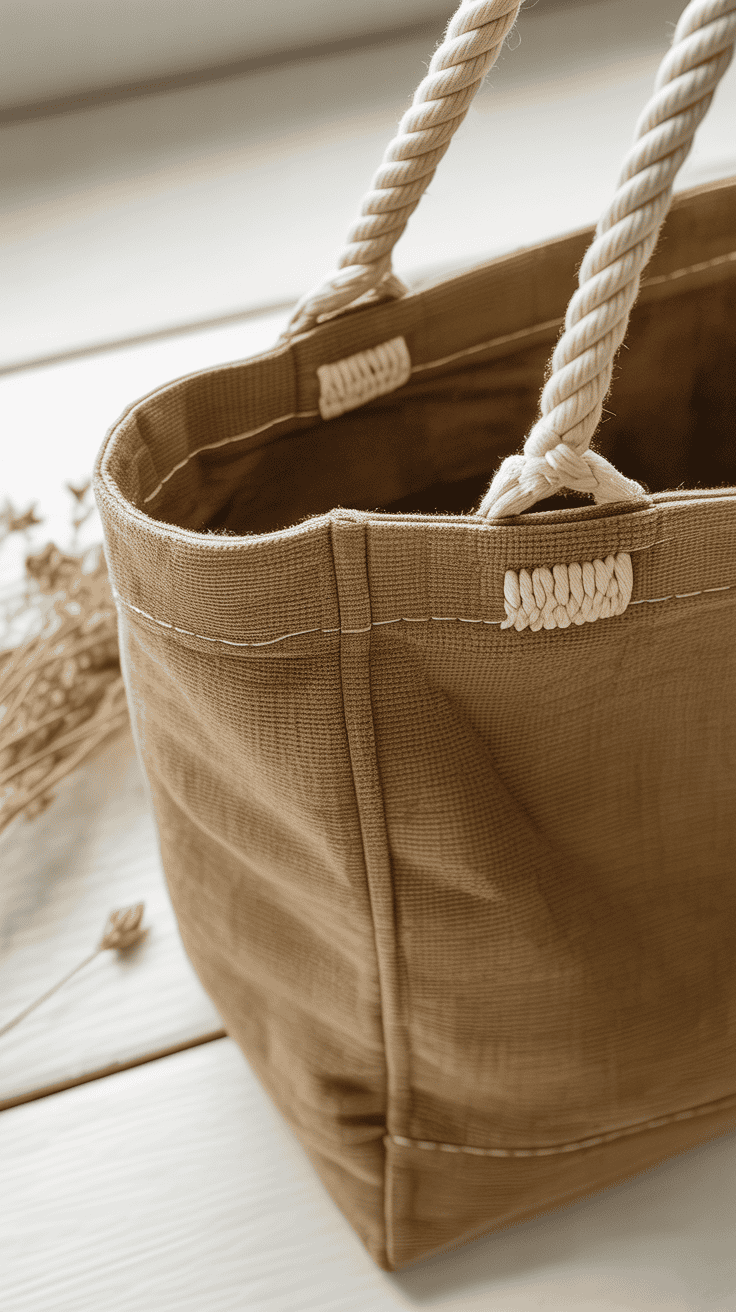 Handmade reusable fabric tote bag with sturdy handles