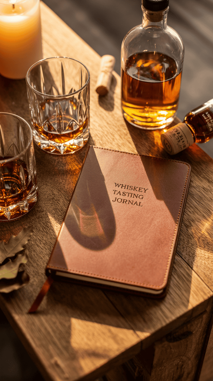 whiskey tasting gift set with glasses and notebook