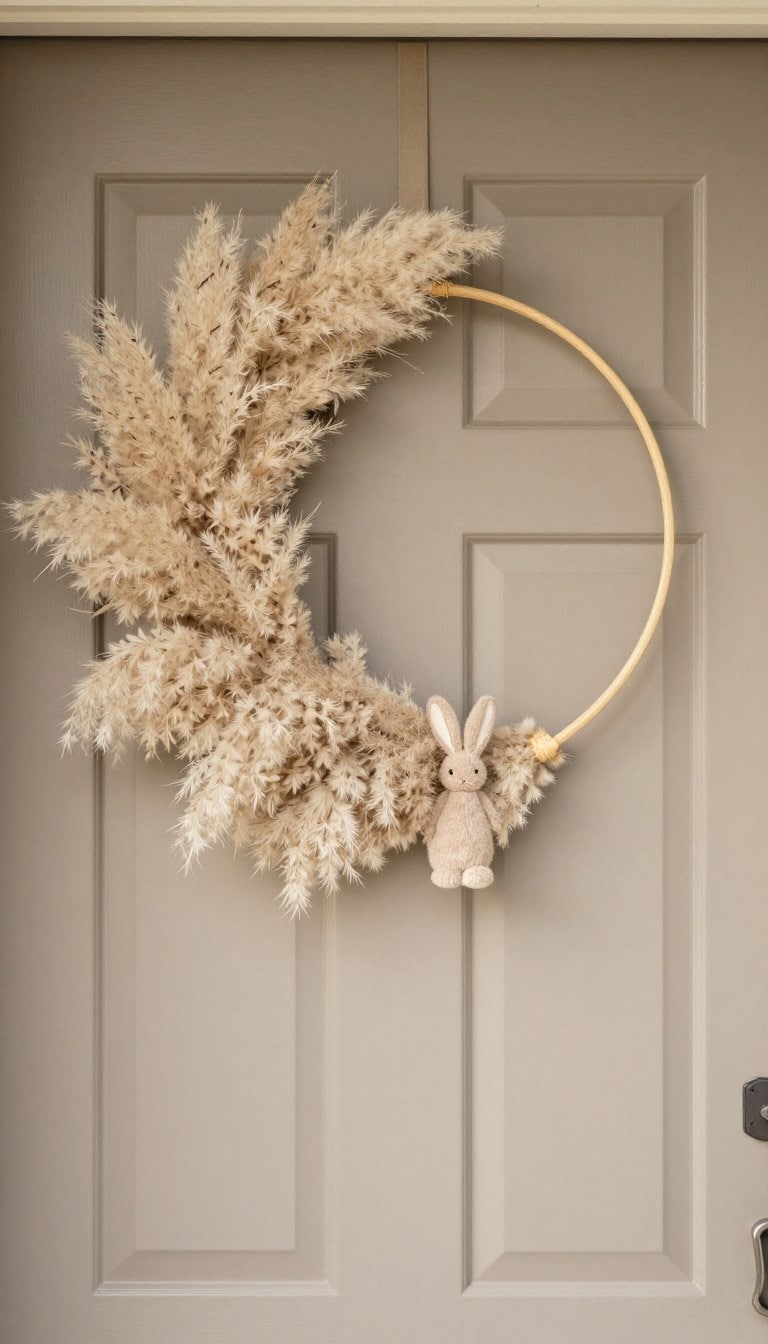 boho fall wreaths with pampas grass on a minimalist hoop