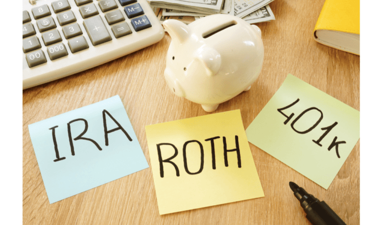 Memo sticks with words IRA 401k ROTH. Retirement plans.