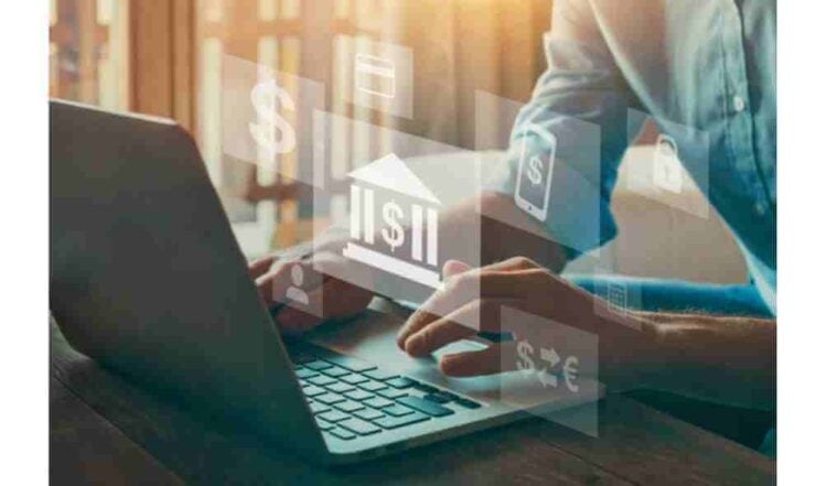 laptop online banking money transfer