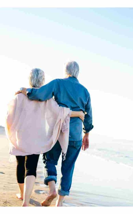 Elderly Couple Walking on The Beach