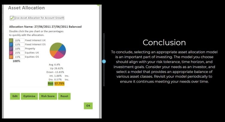Asset Asset Allocation Model Summary