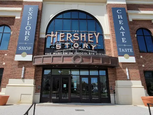 Mid State Baths alt text: The entrance to The Hershey Story museum invites visitors to explore, learn, and be inspired.